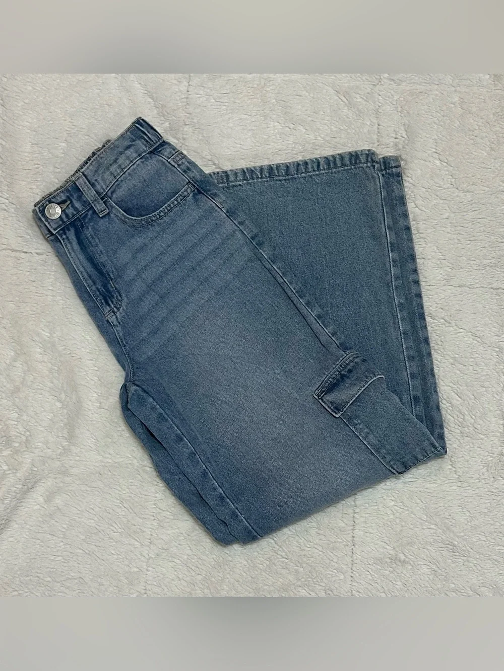 Justice Girls Wide Leg Cargo Jean, Light Wash